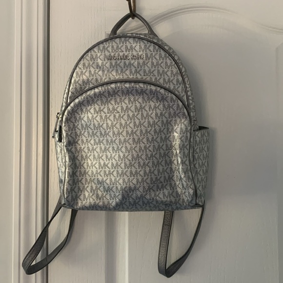 Michael Kors Silver‎ shimmer Monogram Backpack shiny zipper leather compartments main image 13